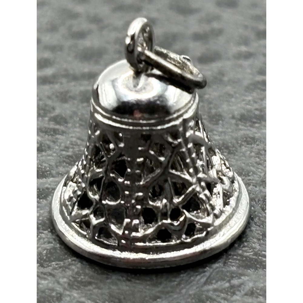 Vintage Sterling Silver Filigree Functional Bell Charm Pendant Nice Sound!